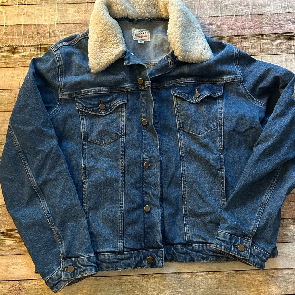 Tecovas Blue Denim Jacket with Cream Sherpa Lining